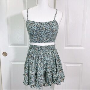 Green floral girly little 2pc skirt set